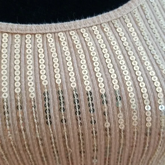 EXPRESS Vintage 90s Sequined Ribbed Tank Tan XS - Picture 2 of 5
